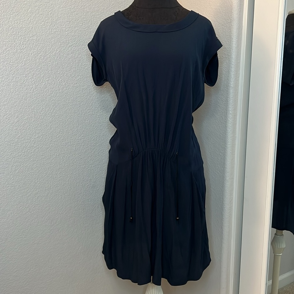 Comptoir Des Cotonniers Navy Blue Short Sleeve Drawstring Dress